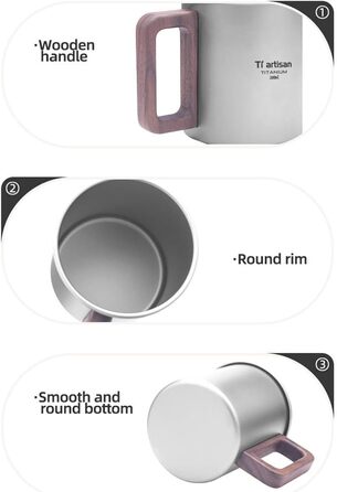 Титанова кружка, надлегка кемпінгова кавоварка, піскоструминна поверхня, захист від опіків (матово-сіра 450 мл)