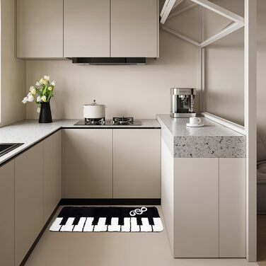 Чорно-білий килимок з мікрофібри з ворсистками у формі клавіш піаніно, абсорбуючий килимок для ванної, швидковисихаючий килимок для ванної, нековзний килимок для ванної, що миється, для вітальні та спальні (50x120 см, стиль A) з візерунком клавіш піаніно,