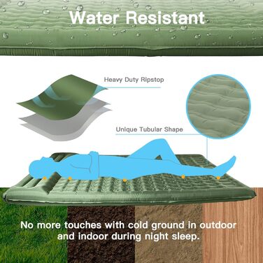 Килимок для сну для 2 осіб, для вулиці, 196 x 135 x 12 см. Килимок для сну/кемпінговий матрац із вбудованим ножним насосом та подушкою для походів, піших прогулянок, наметів та подорожей. Twin XL