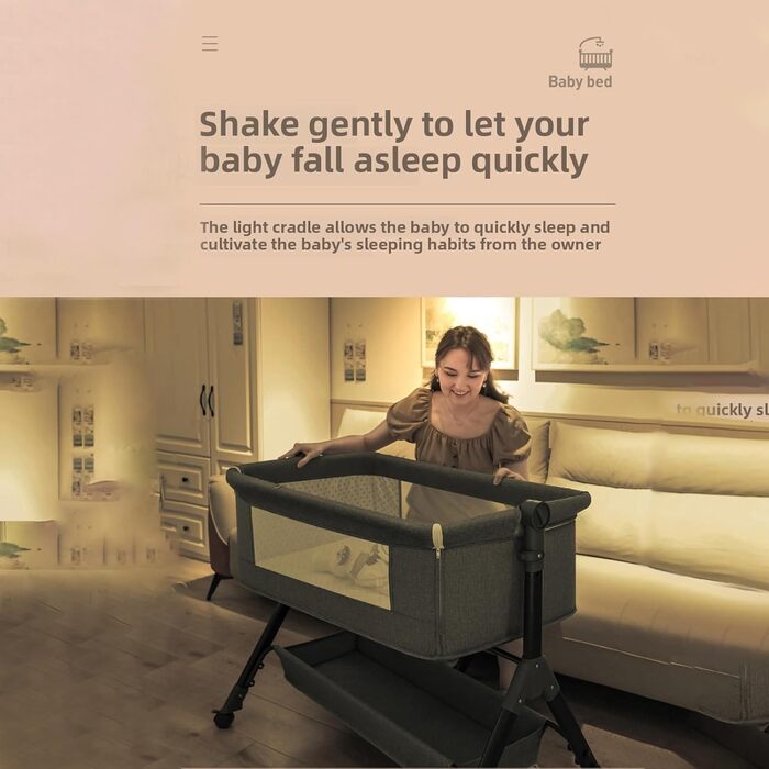 Портативна тумбочка, регульована по висоті, з кошиком для зберігання з москітної сітки, сіро-чорна (хакі)