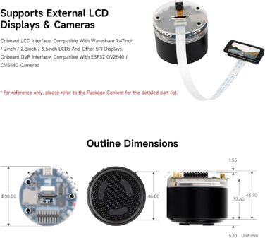Плата розробки Waveshare ESP32-S3 зі штучним інтелектом, два мікрофони, шумозаглушення, RGB-підсвічування, підтримка зовнішнього дисплея та камери