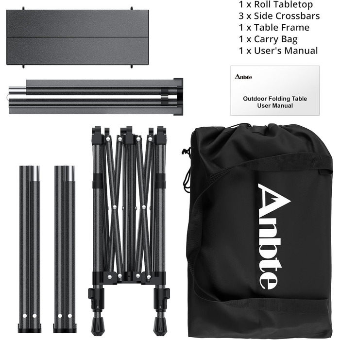 Стіл для кемпінгу Anbte, розкладний стіл 67x58 см (ДxШ), алюміній, стільниця, що згортається, з 2 рівнями висоти (44/70 см), X-подібна конструкція, вантажопідйомність до 150 кг, з сумкою для зберігання для пікніків, саду, балкону, 67 x 58 x 44/70 см