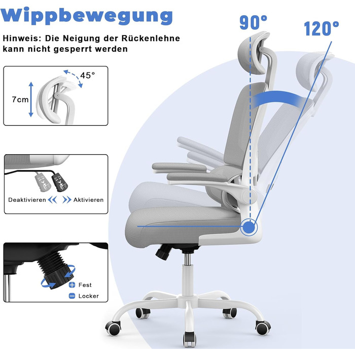 Офісний стілець naspaluro, ергономічний стілець для роботи з регульованим підголівником, підлокітниками, динамічною поперековою підтримкою, обертовий стілець з дихаючою сітчастою оббивкою для домашнього офісу, сірий