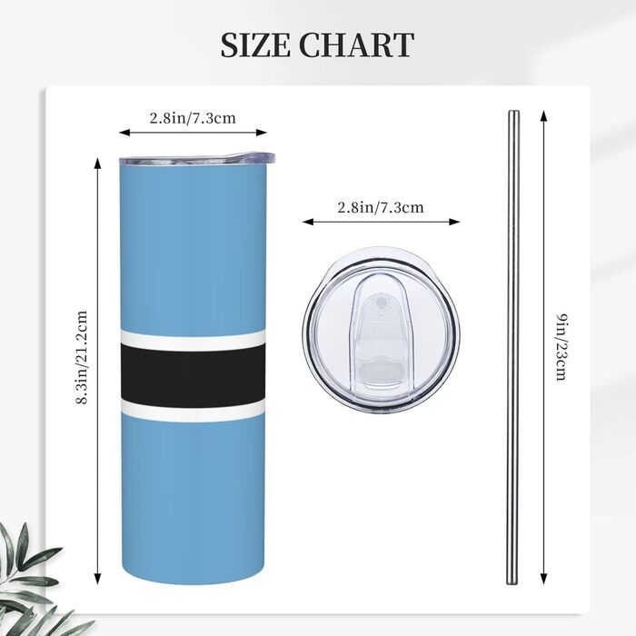Кухоль з прямою трубочкою, дизайн прапор Ботсвани, друкований, дорожній кухоль, підходить для кемпінгу, офісу та дому, 590 мл