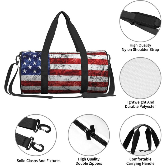 Спортивна сумка для подорожей, сумка на ніч, з принтом американського прапора, День Незалежності, 4 липня, чорна, універсальний розмір