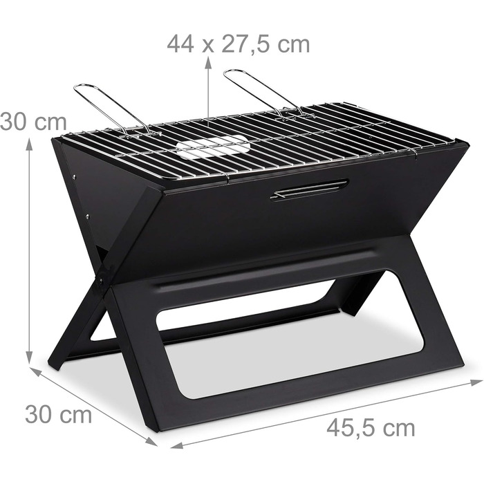 Складаний гриль Relaxdays, з вугіллям та решіткою для гриля, складний гриль, для пікніків та кемпінгу, розміри HWD 30x45,5x30 см, чорний