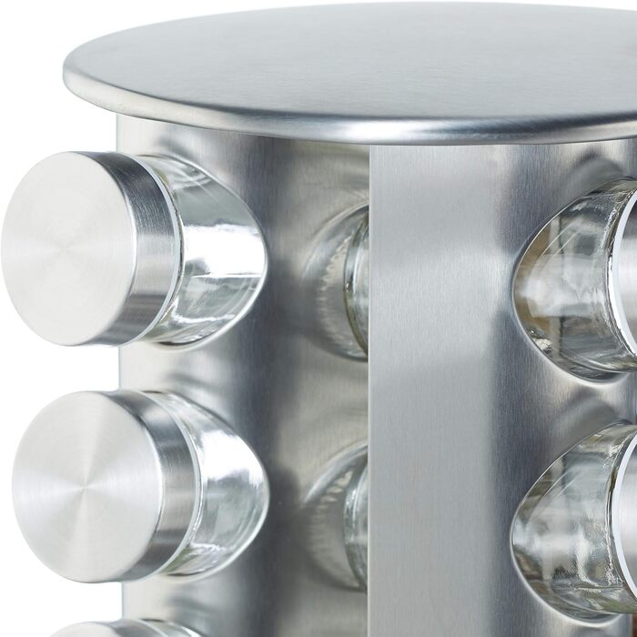 Карусель для спецій Relaxdays з 20 баночками для спецій, обертається на 360, контейнери для спецій для посипання, висота 34,5 см, нержавіюча сталь, срібло