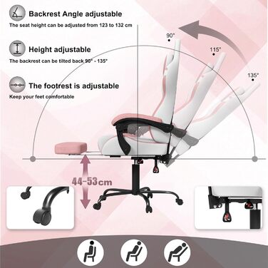 Ігрове крісло HENGMEI Ергономічне комп&39ютерне крісло Масажне ігрове крісло Офісне крісло Поворотне крісло з масажною поперековою подушкою, підставкою для ніг, м&39якими підлокітниками Підголівник Настільне ігрове крісло, рожеве - шорстка поверхня