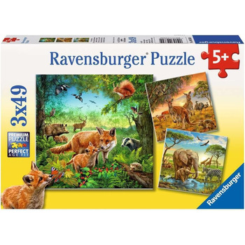 Дитячий пазл Ravensburger - 09330 Тварини Землі - Пазл для дітей від 5 років, 3x49 елементів, жовтий