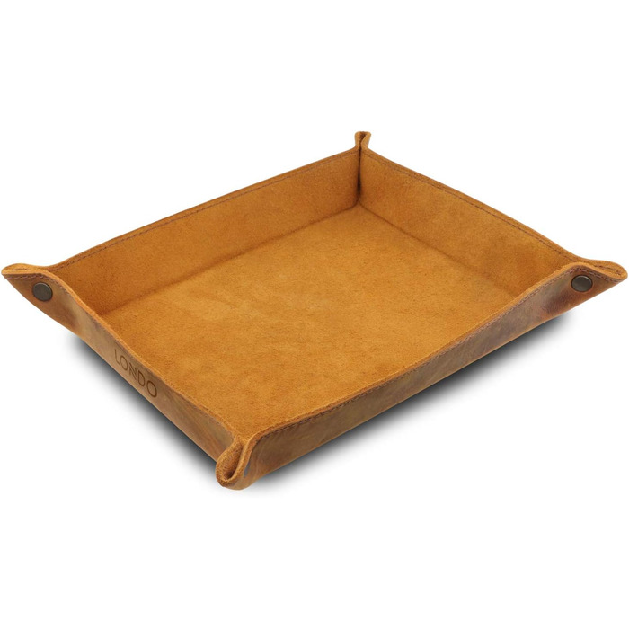 Лоток для зберігання речей Londo з натуральної шкіри - шкіряний органайзер, практична коробка для зберігання - для гаманців, годинників, ключів, монет, мобільних телефонів та канцелярського приладдя, колір верблюжий