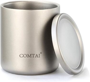 Титанова кружка, портативна, з подвійними стінками, титанова чашка для води, для використання на відкритому повітрі, надлегка, кемпінгова чашка для води з кришкою для використання в приміщенні та на вулиці, для кемпінгу, подорожей, офісу (з ручками, 550 м