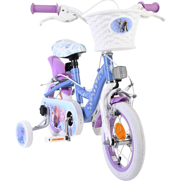 Дитячий велосипед Volare Disney Frozen II, синій, 12 дюймів 3-5 років 2 ручні гальма, додаткові колеса, захист ланцюга, світловідбивачі та кошик Регульоване сідло Подарунок для дівчаток