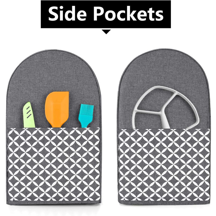 Чохол Yarwo сумісний з аксесуарами для кухонного комбайна Kitchen Aid, захисний чохол з верхньою ручкою для кухонного комбайна та аксесуарів, сірий з ромбоподібним візерунком підходить для 4.3 л і всіх кухонних комбайнів 4.8 л сірий з ромбоподібним візеру