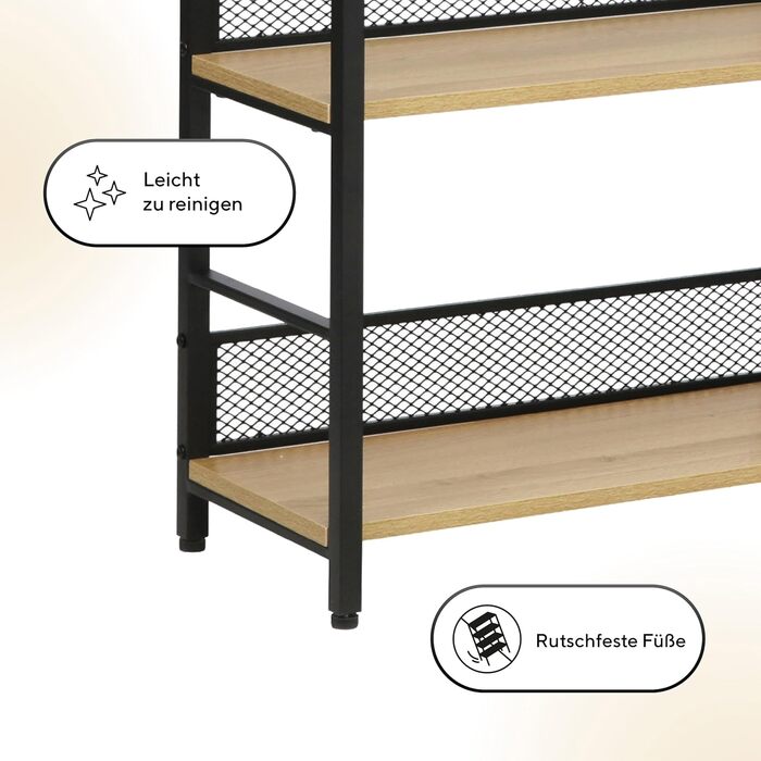 Книжкова полиця, Окремостояча полиця, 4 полиці, Промисловий дизайн, 1260x28 см Дерево/Чорний 4dc, 4