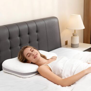 Подушка для шиї - Регульована по висоті подушка для підтримки шиї для полегшення болю в шиї - Ергономічна подушка з піни з ефектом пам&39яті - Чохол, який можна прати, 70x39,6 см, білий