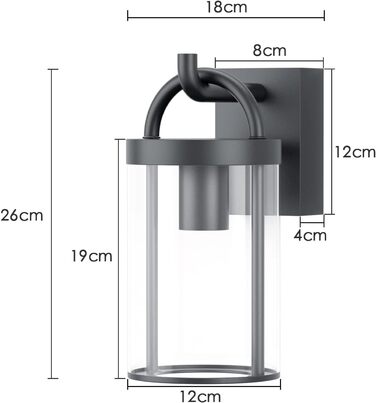 Вуличний настінний світильник Klighten Vintage, Настінний світильник Outdoor Industrial, Антрацитовий зовнішній світильник Промисл