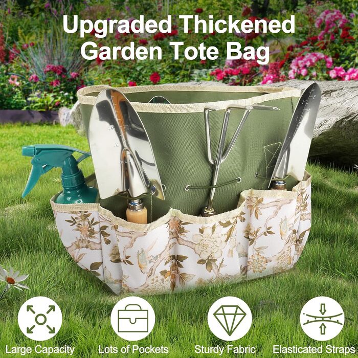 Набір садових інструментів Gartenwerkzeug, 12 предметів, з органайзером-сумкою, садова лопатка з деревяною ручкою, секатор, садові граблі, подарунок для садівників, ідеальний подарунок для жінок-садівниць
