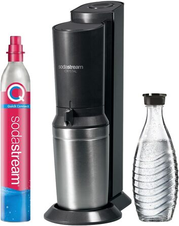 Виробник газованої води SodaStream Crystal 3.0 Quick-Connect CO2 балон і скляний графин, срібло, чорний/титан, 45 см з 1 пляшкою та балоном CO2