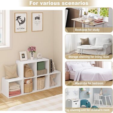 Біла полиця для книг та іграшок, книжкова полиця з 6 відділеннями, шафа для вітальні та спальні, перегородка кімнати з дерев&39яного композиту, кубічна полиця, сходинка 90x90x30 см SK027ws