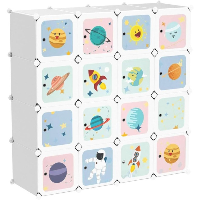 Шафа для зберігання речей своїми руками, для підвішування одягу, для дітей, з 16 кубиками, 4 шт. ангами для підвішування, 123 x 41 x 123 см, білий LPC905W01