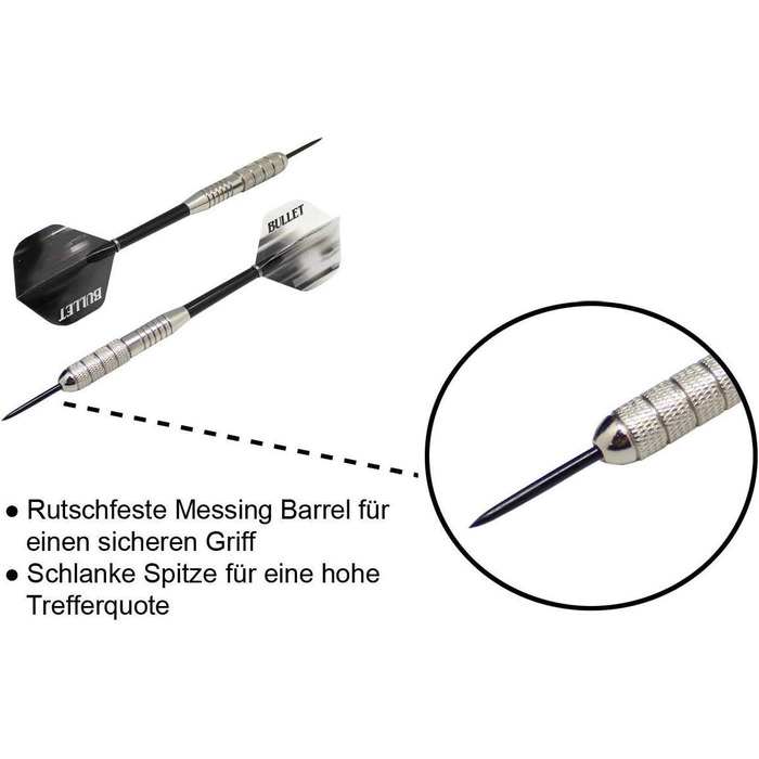 Мішень для дартсу Bullet Darts з офіційними турнірними розмірами - Виготовлена з сизалю з надзвичайно тонким сталевим павутинням - Сталева мішень для дартсу - Ø45 см - Завтовшки 4 см - Для професійних гравців у дартс та аматорів - Включає 21 сталеву мішен
