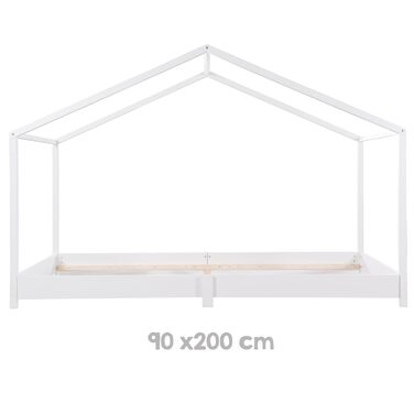 Дитяче ліжко roba House 90 x 200 см - Підлогове ліжко за принципами Монтессорі - Розсувне з рейковим каркасом, матрацом та покривалом для ліжка House - Ліжко з білого лакованого дерева 90 x 200 см продається окремо