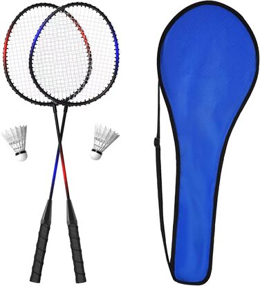 Набір ракеток для бадмінтону KH Badminton Set для 2-4 гравців, для дорослих та дітей, легкий та стабільний, ракетка, волан та сумка для перенесення в комплекті, чорний, червоний, синій (2 гравці)