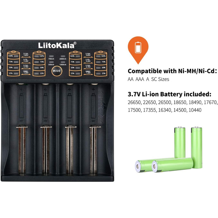Зарядний пристрій для акумуляторів 18650, зарядний пристрій LiitoKala Lii-402 з 4 відсіками, зарядний пристрій підтримує USB-вихід для літій-іонних акумуляторів 26650 17500 10440, Ni-MH/Ni-Cd AA AAA