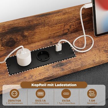 М&39яке ліжко IRONCK 120x200 см, Ліжко 120x200 зі світлодіодним освітленням та зарядною станцією (2 розетки змінного струму, порти USBType-C), Каркас ліжка з місцем для зберігання, Плаваюче односпальне ліжко з рейковою основою, Льняне, Сірий 120 x 200 см