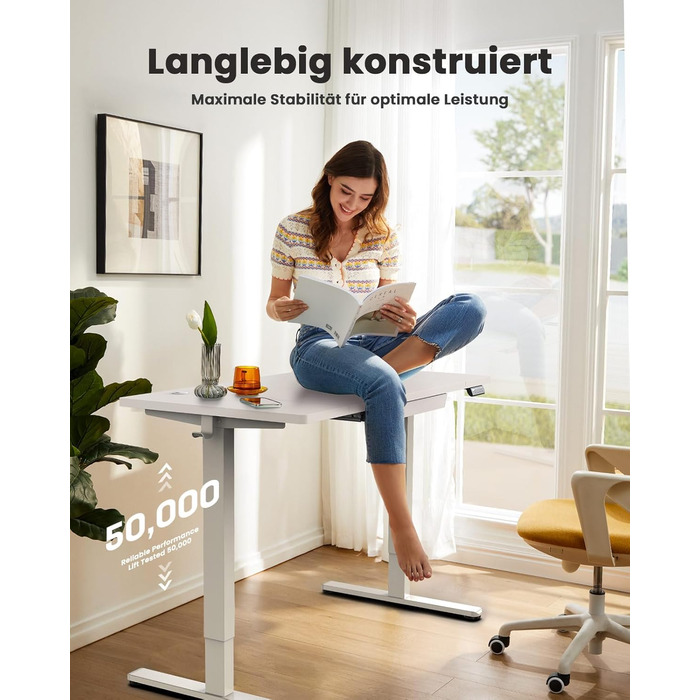 Стіл ErGear з регульованою висотою 120 x 60 см, Електричний стіл з регулюванням висоти з шухлядою та 4 смарт-панелями з функцією пам&39яті, Т-подібна конструкція ніжок для стійкості, Багатосекційна стільниця 120 x 60 см, білий колір шухляда