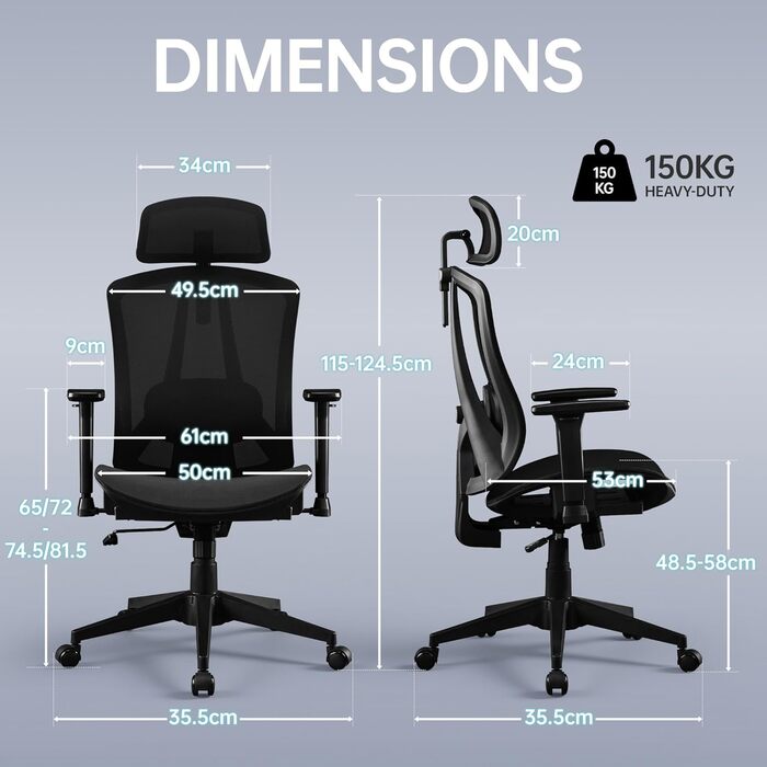 Ергономічне офісне крісло Storeo Imp, до 150 кг, карбонова сітка / метал, чорний