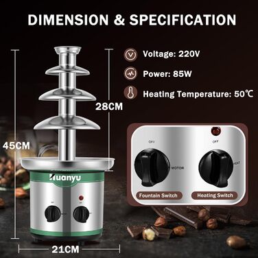 Х ярусний шоколадний фонтан Huanyu, великі набори фондю для шоколаду, електрична машина для шоколадного фонтану, набір шоколадного фондю для вечірки, весілля та дня народження, 4-