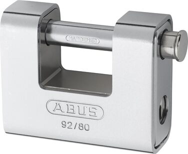 Замок навісний ABUS Monobloc 92/80 (сріблястий) - 8521 - з однаковим ключем - латунний корпус з сталевим покриттям - для автоматів, ролетних решіток та іншого - з потовщеним ригелем - рівень безпеки ABUS 8 - 80 мм, один ключ