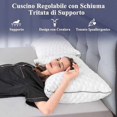 Подушка для ліжка BedStory 40 x 70 см піна з ефектом пам&39яті та волокно з регульованим наповнювачем, м&39яка та дихаюча для сну, чохол можна прати 40x70см 1