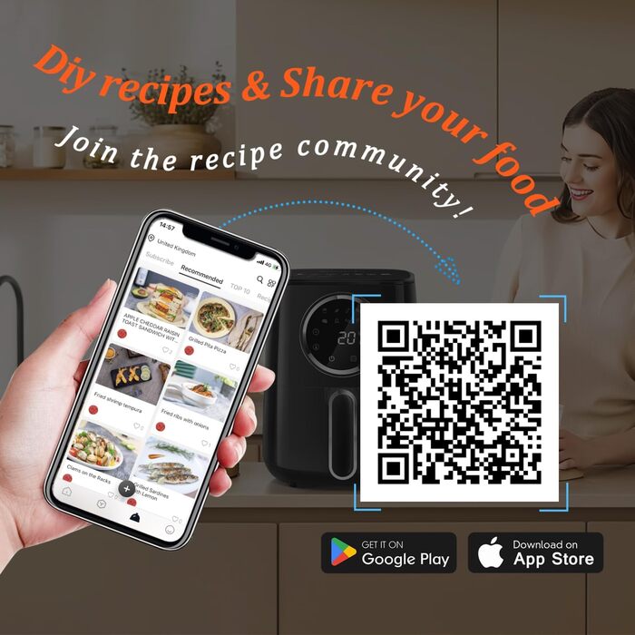 Аерофритюрниця Aigostar 4.2 л, гаряча фритюрниця XXL, фритюрниці без олії, 8 меню та рецептів, світлодіодний сенсорний екран, 1400 Вт, без бісфенолу А