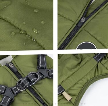 Водонепроникне пальто для собак Надзвичайно водонепроникна зимова куртка для собак зі світловідбивачами, безрукавний жилет на підкладці, вбудований шлей, ідеально підходить для холодних днів (зелений розмір XXL)