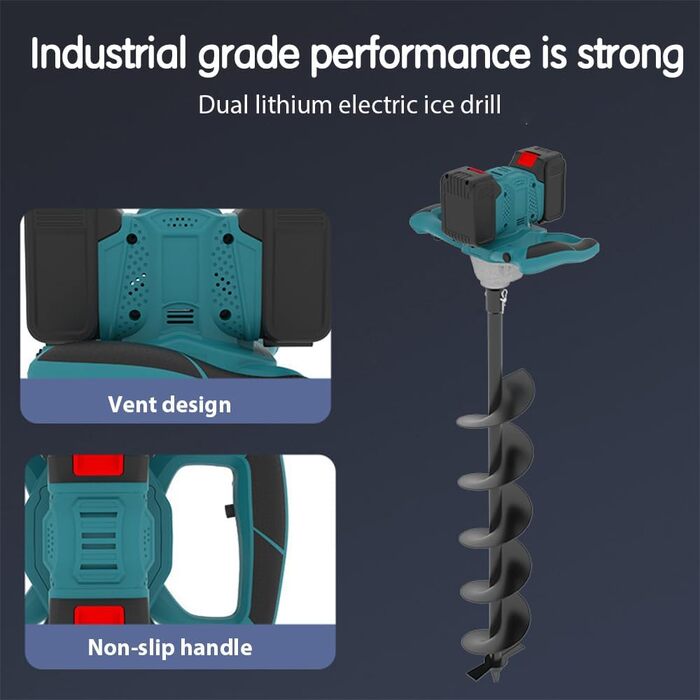 Акумуляторний ґрунтобур для Makita 18V, 1200W безщітковий двигун, для буріння отворів діаметром до 350мм (ґрунт, лід), для встановлення парканів, саду та фундаментів, мішалка для розчину. Постачається без зарядного пристрою та бура (без акумулятора).