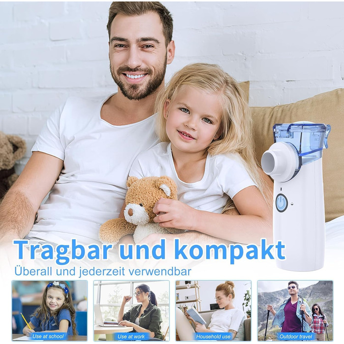 Інгалятор для дітей та дорослих, інгалятор-небулайзер, портативний інгалятор від респіраторних захворювань, що перезаряджається Ефективний, регульований розпилювач Низький рівень шуму, самоочищення