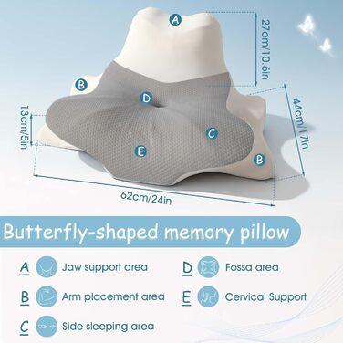Ергономічна подушка для шиї OKYUK 4 в 1 з двозонним дизайном, подушка з піни з ефектом пам&39яті зі знімною наволочкою для сну на боці, спині та животі (сіро-біла)