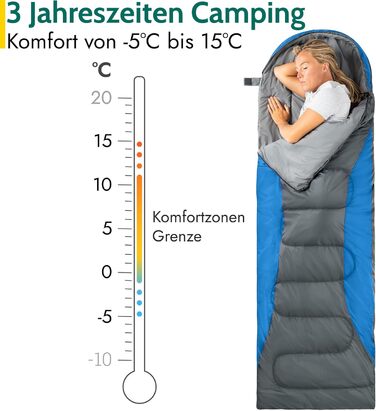 Спальник Trail Alpine з капюшоном спальник 250 г, 3-сезонний спальник. Легкий, невеликий розмір у пакувальному відділенні з капюшоном та компресійним мішком (червоний) Синій 3 сезони