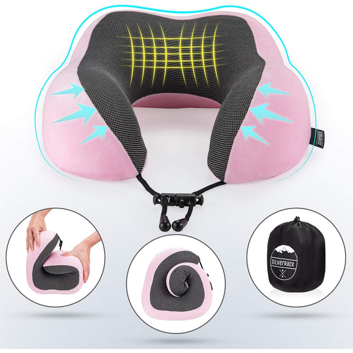 Рожевий Neck Pillow Adults - Neck Pillow Car - Travel Pillow Memory Foam - можна прати (оксамитово-м&39який і дихаючий) - Подушка для літака для спокійних подорожей