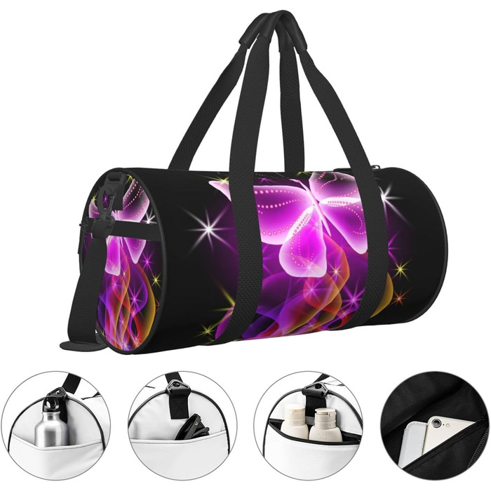Спортивна сумка для подорожей, малюнок танцюючий метелик, чорний колір, універсальний розмір
