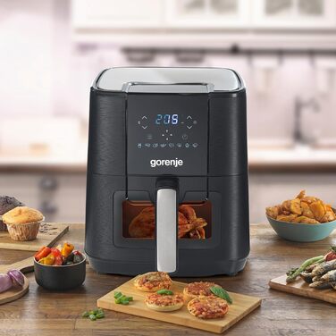 Аерофритюрниця Gorenje AF1350DWB, 1350 Вт, чаша 5,4 л з вікном, 8 автопрограм, антипригарне покриття, LED-дисплей, 28 35,3 32,1 см, чорна