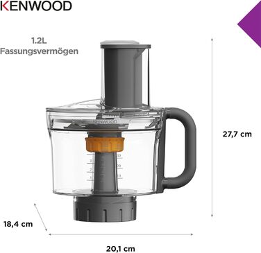 Мультиподрібнювач Kenwood MultiPro KAH65.000PL, аксесуари для кухонних комбайнів Kenwood Chef & Chef XL, 5 робочих дисків для решітки, решітки, різання, ніж з нержавіючої сталі, ємність 1,2 л, срібло