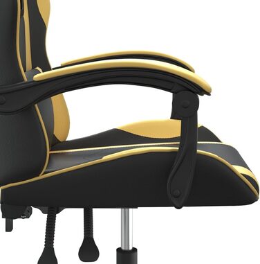 Геймерське крісло, чорно-золота штучна шкіра, ергономічне, регульоване, з колесами для офісу та ігор, без підставки для ніг, чорно-золотове