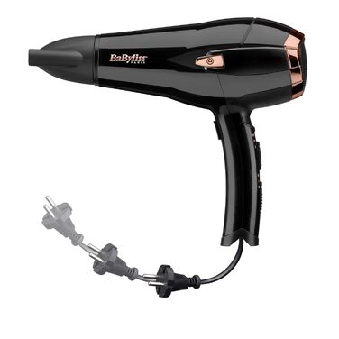 Набір BaByliss фен Cordkeeper 2000W з автоматичним змотуванням кабелю в ручку (D373E) та випрямляч Super Smooth з іонною технологією (ST393E, 140C - 235C), чорний