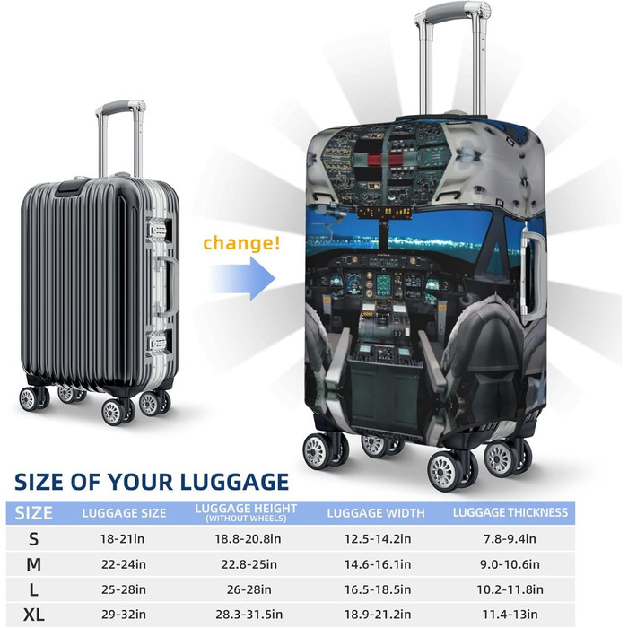 Чохол для валізи Авіаційний кокпіт - захист від пилу та подряпин, еластична обкладинка для подорожей, розмір 90