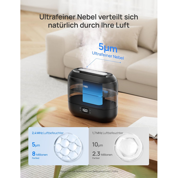 Розумний зволожувач повітря Dreo для спальні, супер великий зволожувач повітря з масляним дифузором і нічним світлом, з верхнім на