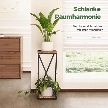 Металева підставка для квітів Bamworld з дерев&39яними полицями, 2-рівнева підставка для рослин промислового дизайну, квітковий табурет для вітальні, балкону, прикраси саду