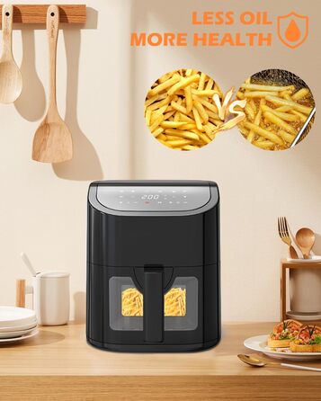Фритюрниця EUARY Hot Air Fryer 4.5 л Фритюрниця з 8 програмами, фритюрниця з книгою рецептів німецькою мовою, фритюрниця гаряче повітря без жиру, фритюрниця з книгою рецептів німецькою мовою. 4,5 л